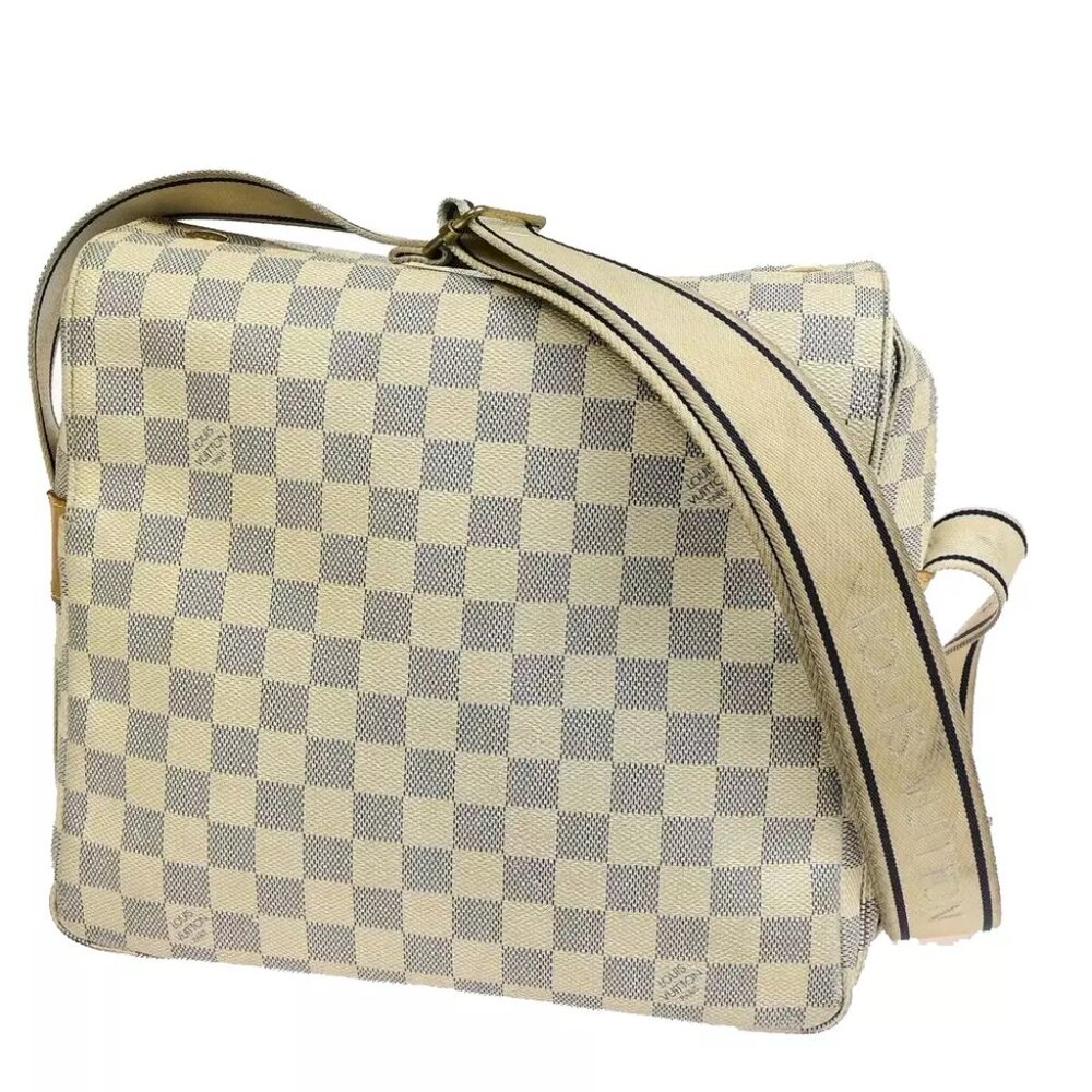 LOUIS VUITTON Naviglio Shoulder Bag Damier Azur Leather White